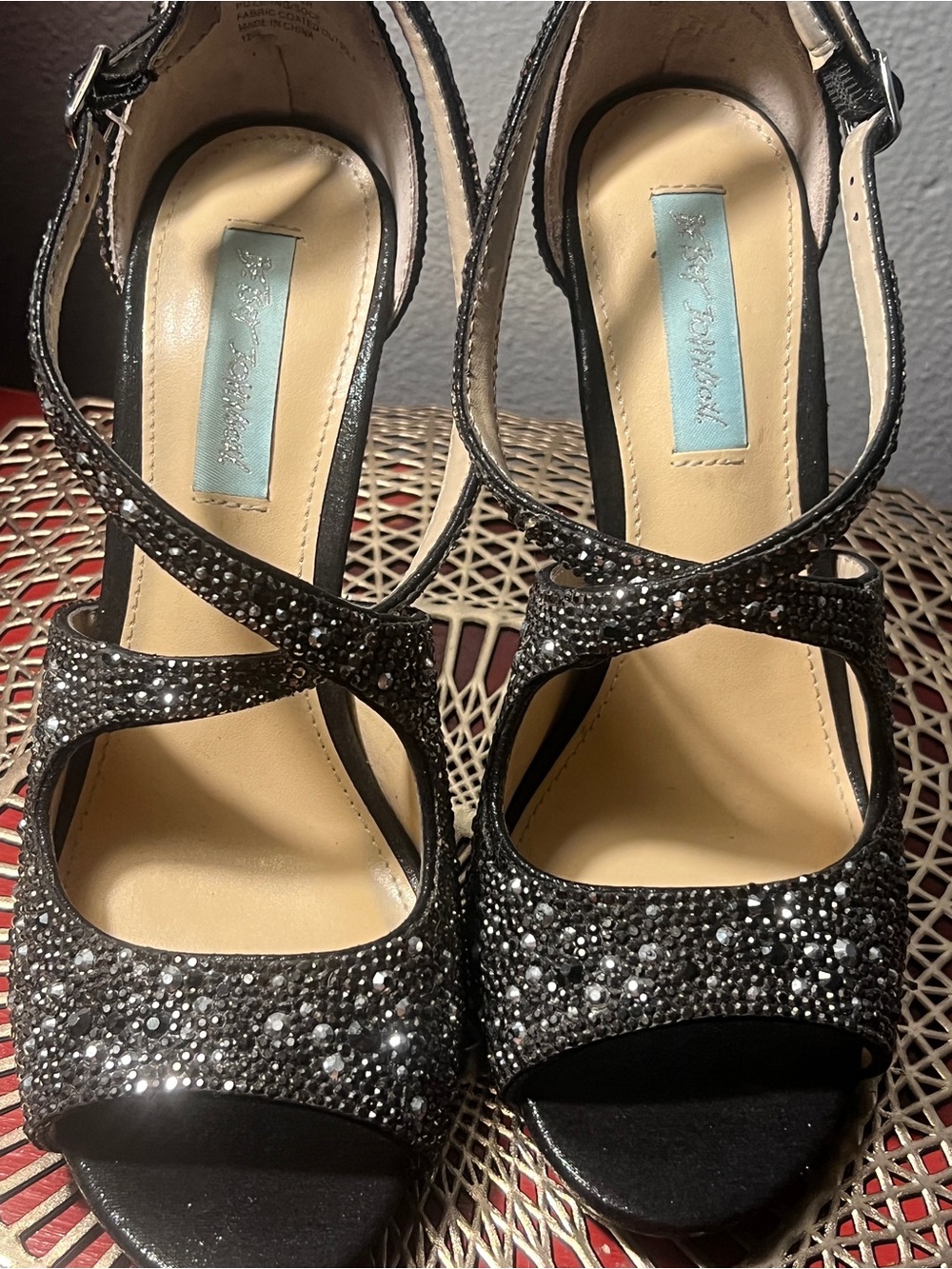 Betsey Johnson Black Crystal Embellished Strappy High Heel Sandal - Picture 4 of 10